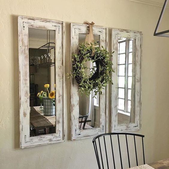 shabby chic whitewashed mirrors will also make your kitchen look bigger
