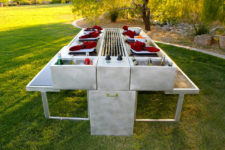 the Grazing Grill table with a grilling surface in the center