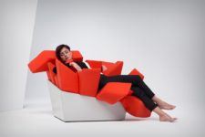 01 Manet chair looks geometric and harsh but it’s super soft and comfortable, it bends and hugs you as soon as you lie on it