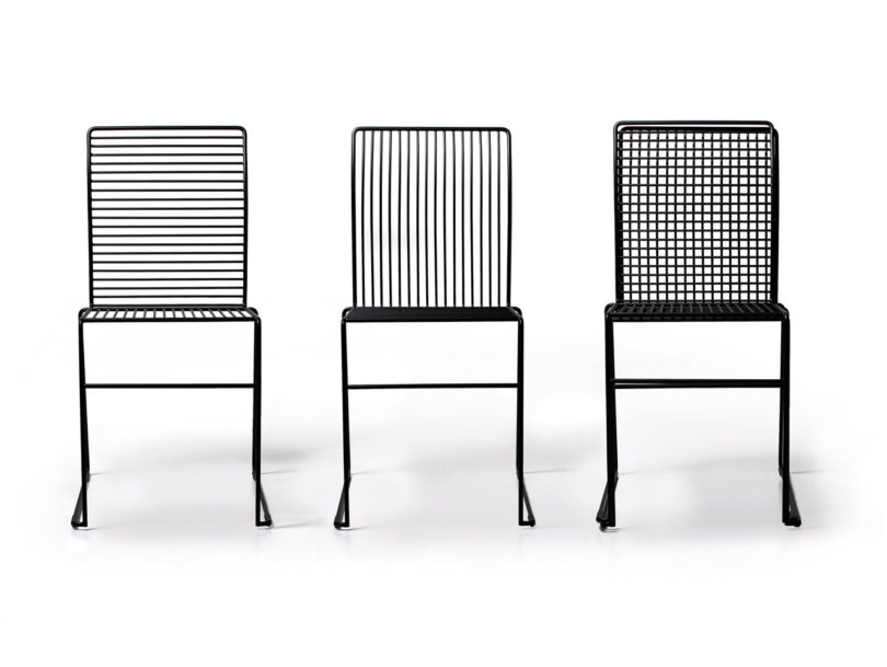 Liquorice chairs are made of steel and have different design, vertical, horizontal or both types of stripes