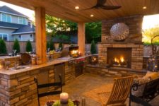 02 a fireplace for light and coziness and small LED lights over the whole kitchen and dining area
