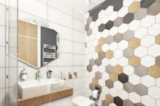 bathroom with hexagon tiles
