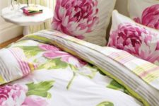 03 oversized pink peony flower bedding with green leaves for a bold look