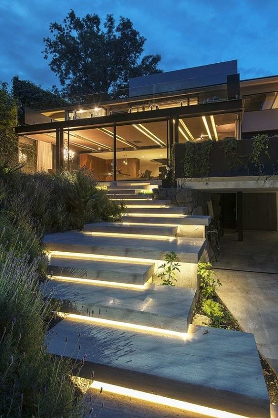 concrete steps with lights underneath for a gorgeous modern look