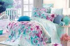 20 dreamy aqua-colored bedding with pink floral prints looks wow