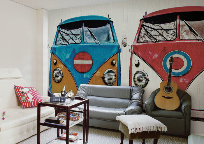 Iconic vans as a wallpaper print for a free spirited boho space