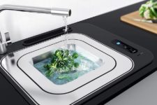 01 Lifting sink is a unique piece that allows saving water and washing dishes and food more effectively than before