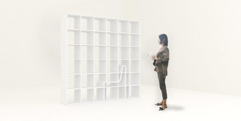 creative bookcase design The chair perfectly fits the bookshelf cutout and features storage shelves, too, so the piece is very functional and space-savvy