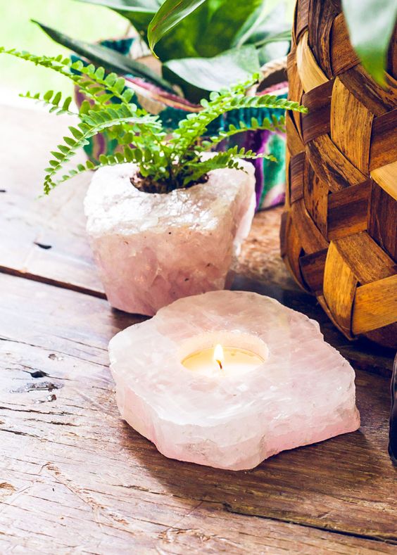 rose quartz slab candle holder looks gorgeous and refined