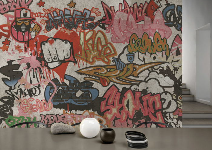 Graffiti styled wallpaper for a modern urban space