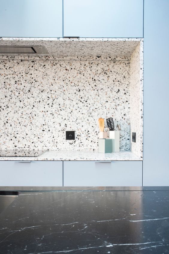 terrazzo countertops and kitchen backsplash is a practical choice