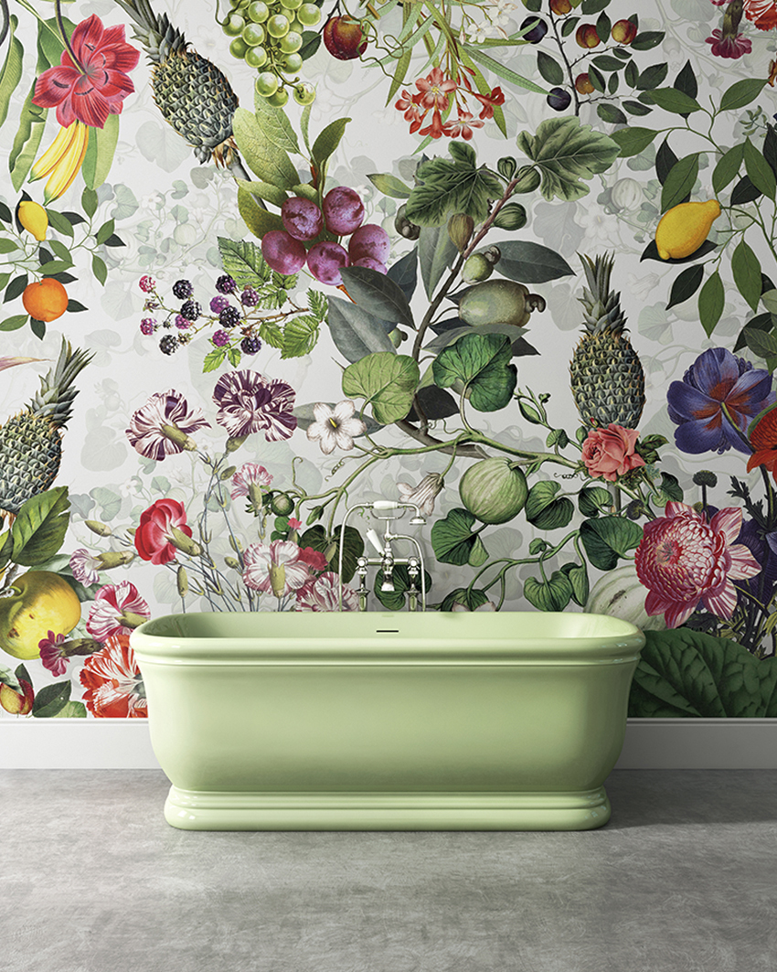 Botanical, floral and tropical print wallpaper for a bold bathroom