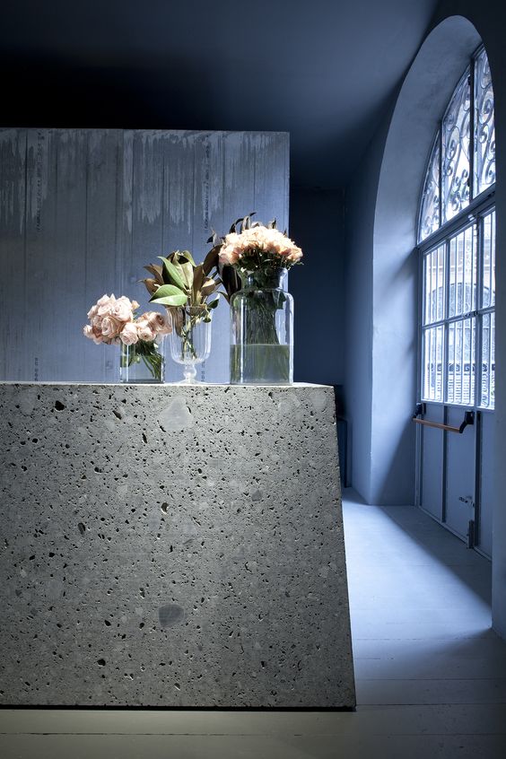 grey terrazzo kitchen island looks modern and is practical