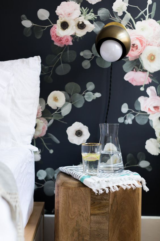 dark dramatic floral wallpaper for a gorgeous bedroom look