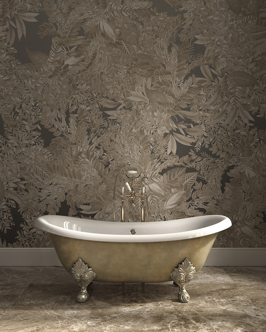 Chic botanical print wallpaper to make your bathroom stunning