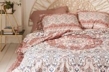 17 mauve, red, white and blue bedding with ethnic prints