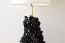 21 a black geode and gilded base lamp with a neutral lampshade for a glam feel