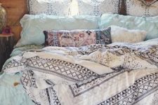 23 textural blue and navy and white printed bedding create a nonchalant feel