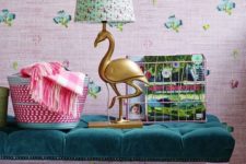 24 fun gilded flamingo lamp with a floral print lampshade looks very summery