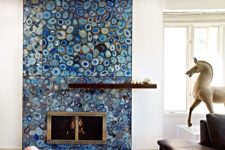 25 blue agate covered fireplace looks unique and stunning