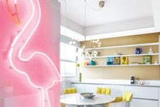 27 neon pink flamingo sign for a chic modern kitchen