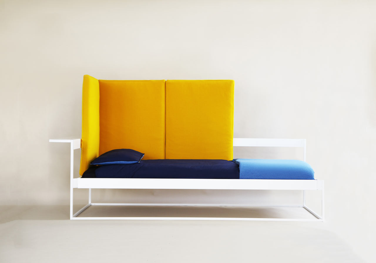 Nook is a modern multi functional furniture piece that doubles as a sofa and a bed