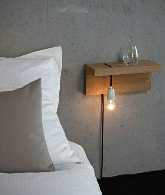 bedside table with lamp attached