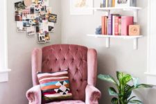 05 a cozy pink velvet armchair with a footrest will add a girlish touch to your space