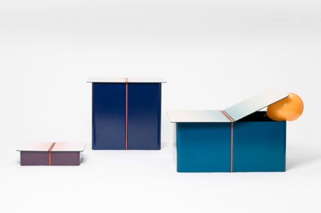 minimalist colorful coffee tables or ottomans with storage compartments inside