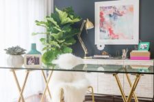 06 such a brass trestle leg desk with a glass tabletop will easily add a glam feel to your home office