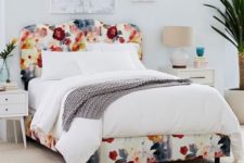 11 make your bedroom cozier and cuter upholstering the whole bed with floral fabric