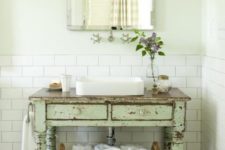 13 a mint-colored shabby chic desk to use as a bathroom vanity to make the space more rustic and shabby