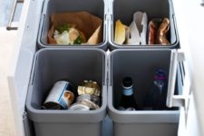 13 pull out separate trash bins inside a drawer for a modern kitchen