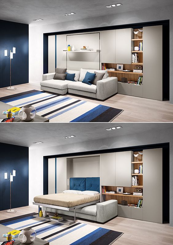 a sofa system that can act as a bed allows turning a living room into a bedroom