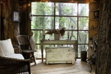 16 a treehouse she shed decorated as a shabby chic living room with wicker furniture