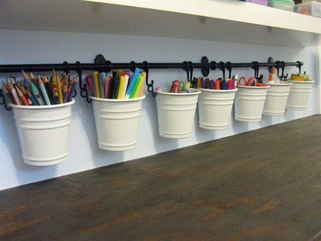 Ikea Fintorp system for holding baskets with markers, pens and crayons
