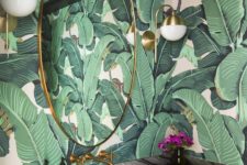 17 using palm leaf printed wallpaper in a powder room will make it amazing and refined