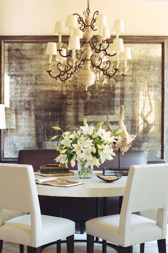 Antique mirror new arrivals dining table