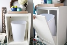 18 a simple white tilt out cabinet for hidhing your trash can inside