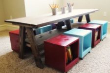 18 box stools with books and magazines and other stuff inside is a great idea that doesn’t take space