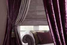 21 a decadent space can be made more refined and lush with purple velvet curtains