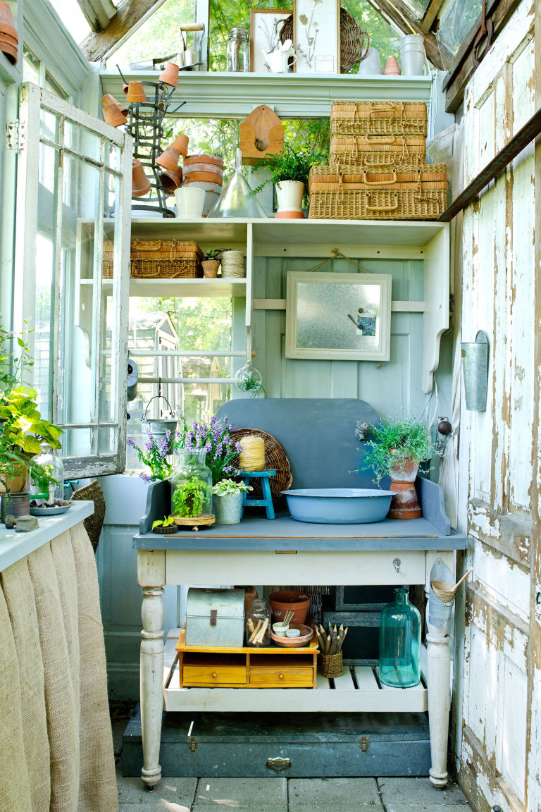 a gardening space for garden fans decorated in vintage style