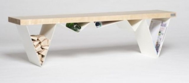 a modern bench with storage compartments will save space anywhere you place it