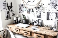 23 a Scandinavian home office made cozier with a rustic vintage desk with antique handles
