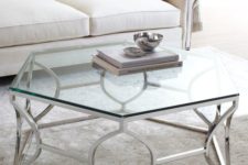 25 an art deco inspired coffee table with a polished geo base and a hexagon tabletop to add chic to your space