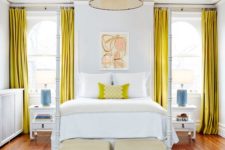 27 accentuate your bedroom with sunny yellow velvet curtains and a pillow – not expensive and cool