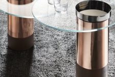 27 chic round modern coffee tables with copper bases with glass tabletops will spruce up your space