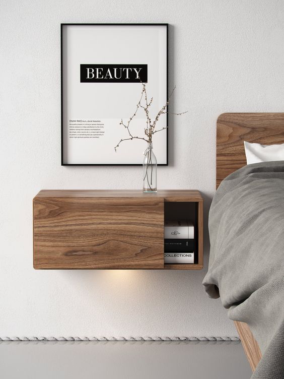 wall mounted bedside table with light