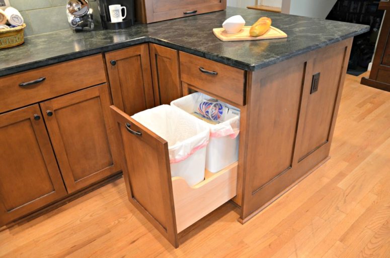 This Is the Smartest Trash Can Cabinet We've Ever Seen  Clever kitchen  storage, Trash can cabinet, Small kitchen decoration