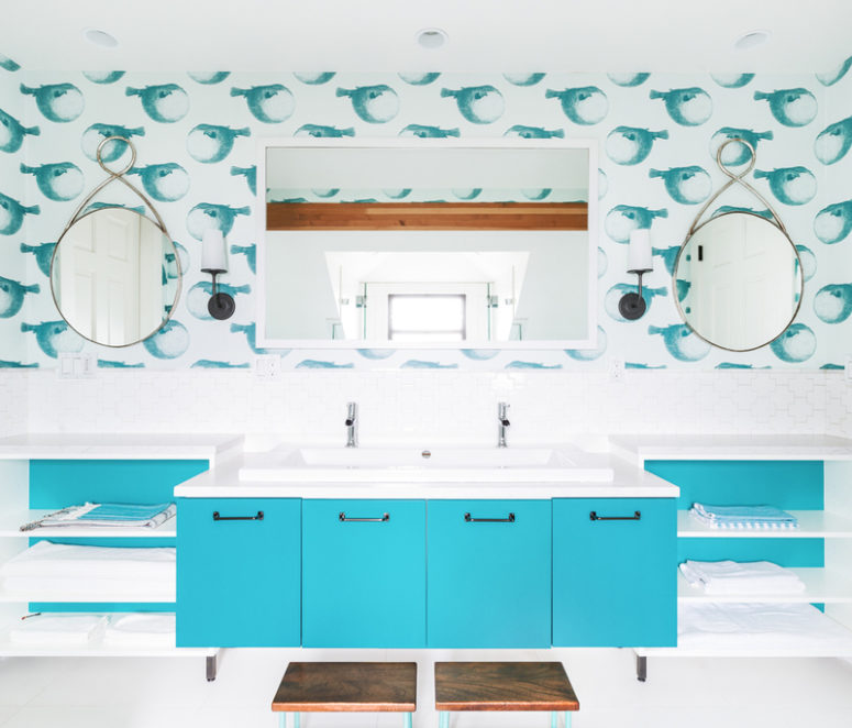 Whimsical Turquoise And White Kids' Bathroom DigsDigs